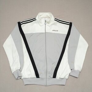 Vintage 80s 90s Adidas Track Suit Jacket Grey White Black Zip Up L Windbreaker